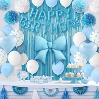 Kit de Décorations Personnalisées Joyeux Anniversaire avec Bannière, Ballons Cœur en Aluminium, Rideau à Franges, Pompons en Papier de Soie et Guirlande