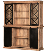 Armoire en bois de manguier massif & vitrine en fer buffet industriel