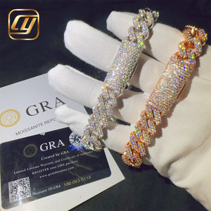 เพชร VVS มอยส์ซาไนต์ ไดมอนด์ GRA รับรองคุณภาพ ขนาด 13 มม. เงินแท้ 925 สร้อยคิวบาลิงค์แบบ Iced Out เครื่องประดับฮิปฮอป สร้อยข้อมือ - Product Image 1