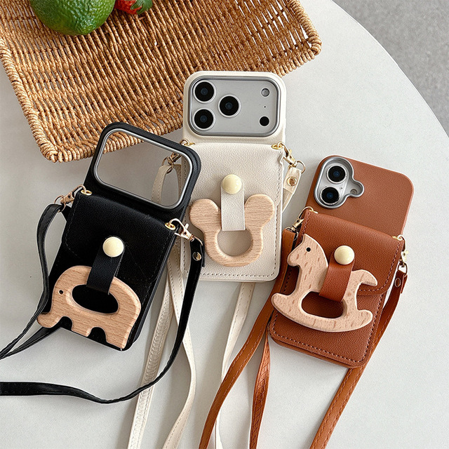TPU Cartoon Mouse Horse and Elephant Design Wallet Card Holder Crossbody Phone Case for iPhone 17 Pro Max Custom Wholesale