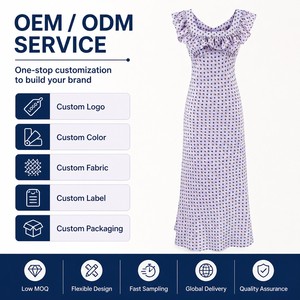 Vestido Midi Personalizado Estilo Vintage con Cuello Cuadrado, Volantes y Mangas con Volantes, Diseño de Puntos, para <span class=keywords><strong>Mujer</strong></span>, Verano, Venta al Por Mayor OEM ODM, MOQ Bajo - Product Image 2