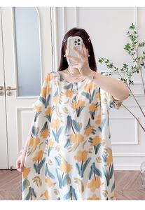ชุดนอนแขนสั้นลายดอกไม้สำหรับผู้หญิงไซส์ใหญ่พิเศษ เอวยืดหยุ่นบางเฉียบ ระบายอากาศได้ดี สไตล์หวานๆ สำหรับฤดูร้อน พร้อมเชือกผูก - Product Image 5