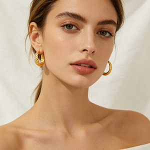 ZOGXIN Gold Hoop Earrings Geometric U-Shaped Stainless Steel Studs Fashion Jewelry - Product Image 2