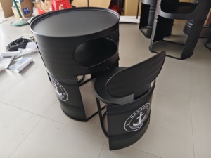 Conjunto de <span class=keywords><strong>Mesa</strong></span> y Sillas de Bar Extensible de Metal Hierro Estilo Antiguo Moderno con Diseño de <span class=keywords><strong>Barril</strong></span> de Aceite, Sofá Duradero y Ecológico para Comedor Exterior, Dormitorio y Hoteles - Product Image 2