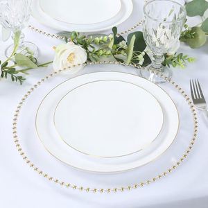 13 Inch Gold Beaded <b>Plastic</b> Charger Plates Bulk Clear White Heavy Duty Underplates for Luxury Wedding Table Arrangement - Product Image 2
