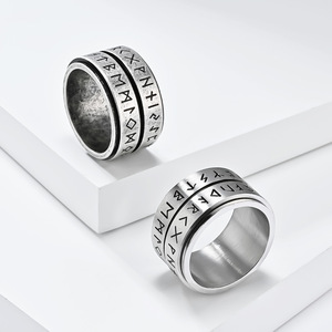 Vintage Nordic Viking letter rotating <b>ring</b> <b>for</b> <b>men</b>, niche, unique, artistic, and stylish accessories, titanium steel <b>ring</b>. - Product Image 1