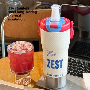 Customizable 2 in 1 Drink 800ml Eco Friendly Travel Car Mug Double Wall Insulated 316 Stainless Steel Tumbler Bottle with <b>Straw</b> - Product Image 2