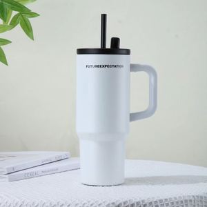 Large Capacity <b>Travel</b> <b>Mug</b> 24oz Stainless Steel Vacuum Tumbler <b>with</b> Carry <b>Handle</b> Lid and Straw - Product Image 1