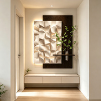 Lukisan Dinding Mewah Motif Mosaik Kayu Efek 3D Kreatif dengan Lampu LED dan Tempat Vas, Dekorasi Rumah, Kantor, Hotel