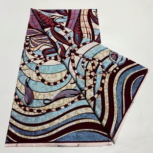 Autentico Tessuto Grand Wax Africano in <span class=keywords><strong>Organza</strong></span> 100% <span class=keywords><strong>Cotone</strong></span> Organico 6 Iarde per Camicie e Abiti da Festa - Product Image 4