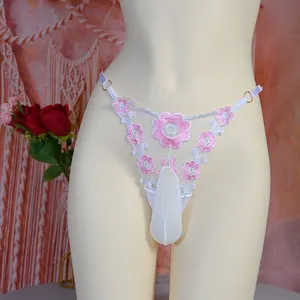 Ropa interior sexy camiseta transparente bordado cintura baja hombres flor pornográfica malla transparente tentación