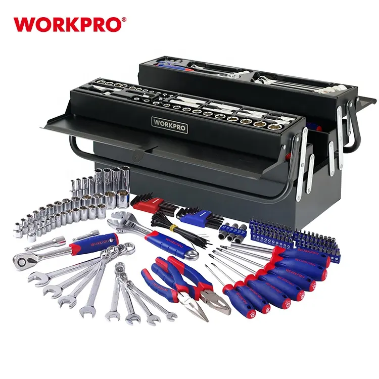 WORKPRO 183PC Portable Foldable Drawer Steel Box Tools Kit Household Mechanical Tool Set