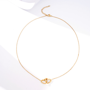 PVD <strong>Gold</strong> Plating Minimalist Stainless Steel Love Knot Jewelry <strong>Double</strong> Love Heart Interlocking <strong>Necklace</strong> for Women Anniversary Gift - Product Image 6