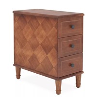 Armoire de rangement vintage en bois à 3 tiroirs, surface en placage losange, coffre haut en bois avec pieds tournés pour chambre, salon, maison