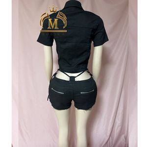 Completo Set <span class=keywords><strong>Jeans</strong></span> Donna 2026: Top Corto in Denim Sexy e Alla Moda + Shorts - Completo Due Pezzi Streetwear in Denim per Donna - Product Image 3