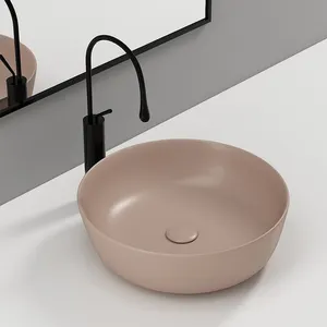 Louças sanitárias modernas feitas à mão lavabo azul fosco vitrificado para banheiro