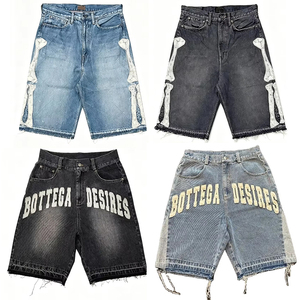 Shorts en jean vintage surdimensionnés personnalisés, mode estivale, délavés à l'acide, streetwear, broderie, shorts en jean pour hommes - Product Image 1