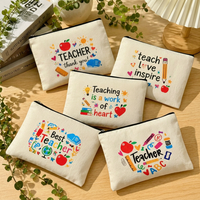 Sac de maquillage en toile de coton imprimé sur mesure OEM en gros, petits sacs cosmétiques zippés de marque, étui de rangement portable pour cosmétiques de voyage