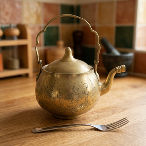<b>Vintage</b> Brass Tea <b>Kettle</b> With Lid And Handle Ornate Floral Design Water Pots & <b>Kettles</b> Metal Drinkware - Product Image 5