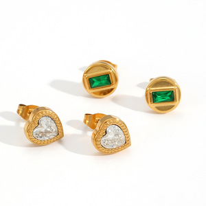 Pendientes geométricos redondos con baño de oro de 18k y engaste de titanio para mujer, elegantes y a la moda. - Product Image 4