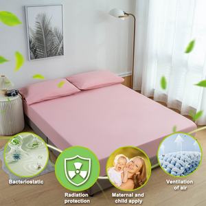 Sábana Ajustable Antibacteriana con Fibra de Plata al 5% y 95% Algodón Orgánico, 400 Hilos, Tamaño Queen, Ecológica, en Color Rosa para Uso Doméstico - Product Image 1