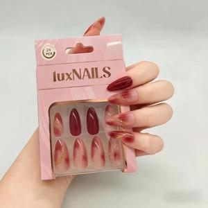 <span class=keywords><strong>Faux</strong></span> <span class=keywords><strong>ongles</strong></span> amande en plastique ABS, couleur <span class=keywords><strong>bordeaux</strong></span> dégradé avec feuille d'or, amovibles, à couverture complète, prêts à poser, pour femmes, usage professionnel - Product Image 3