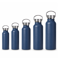 Bouteille d'eau isotherme en acier inoxydable avec revêtement en poudre, couvercle en acier et paille rabattable, mince, idéale pour la gym, les activités de plein air et les voyages