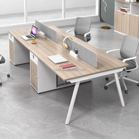 Bureau d'ordinateur en chêne gris foncé pour 2 personnes au design moderne avec double meuble de rangement, tiroirs de classement extra longs et pratiques pour les villas
