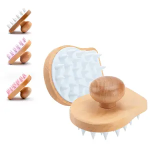 Cepillo de champú para masajeador de cuero cabelludo de bambú respetuoso con el medio ambiente, cepillo para el cuidado del cuero cabelludo para cabello húmedo y seco