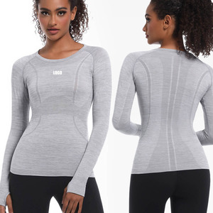 T-shirt d'automne personnalisé pour femmes, respirant, sans couture, amincissant, fitness, séchage rapide, décontracté, sport, entraînement, gym, pour le vélo, le yoga - Product Image 1