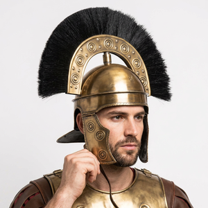 Roman Brass Helmet Golden Antique Finish <b>Polished</b> Handmade <b>Black</b> Plume Decoration - Product Image 1