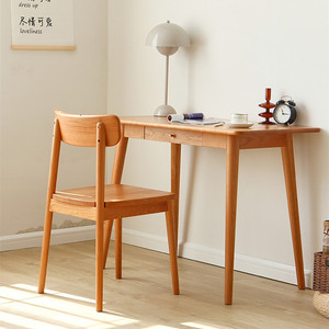 Escritorio de Madera Maciza Estilo Nórdico, Madera de Cerezo y Roble Blanco, 900x500x750mm, con Cajón, Escritorio para Estudio/Computadora - Product Image 1