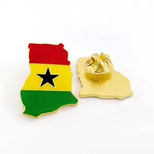 Patriotism wholesale Republic of Ghana flag design Ghana flag colours Ghana map shape metallic soft enamel coat pin badges