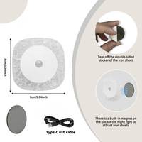 Nouvelle lampe murale transfrontalière à base carrée et dessus rond en cristal mat, petite veilleuse à détection de mouvement humain, sans câblage requis