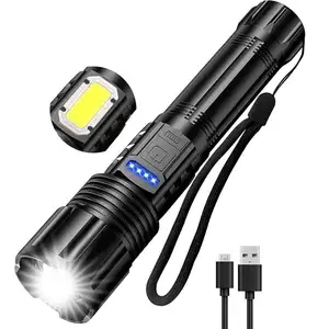 2023 XHP50 Senter LED Lampu Sorot Genggam Dapat Diperbesar USB Dapat Diisi Ulang Portabel dengan 5 Mode Pencahayaan 18650 Baterai