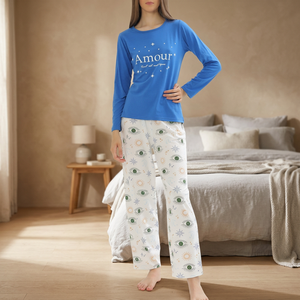 Pijamas de moda informal para mujer, suministro ODM 100% de algodón, tela de Jersey suave y suave con cierre de cintura elástica para verano y primavera - Product Image 2