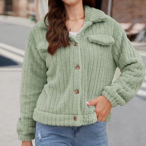 เสื้อคาร์ดิแกนผ้าฟลีซแบบมีปกสำหรับผู้หญิง คอลเลคชั่นใหม่ประจำฤดูใบไม้ร่วง/ฤดูหนาว แฟชั่นแบบสั้น - Product Image 3