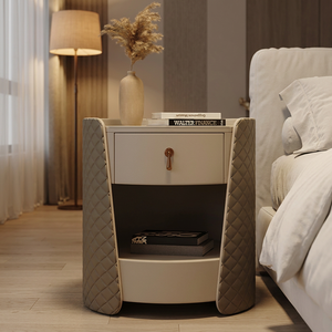 Table de chevet <span class=keywords><strong>Evelyn</strong></span> T17, style italien moderne minimaliste, en cuir véritable, fabrication artisanale, plateau en bois massif, écologique, luxe pour chambre à coucher - Product Image 5