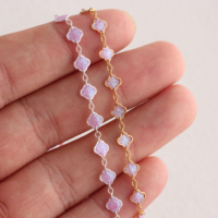 Élégante Chaîne à Maillons en Or Rempli 14K de 4,3 mm de Largeur, Motif Trèfle à Quatre Feuilles 1+3, Émaillée Pailletée Violette, Vente en Gros de Composants de Bijoux en Rouleau