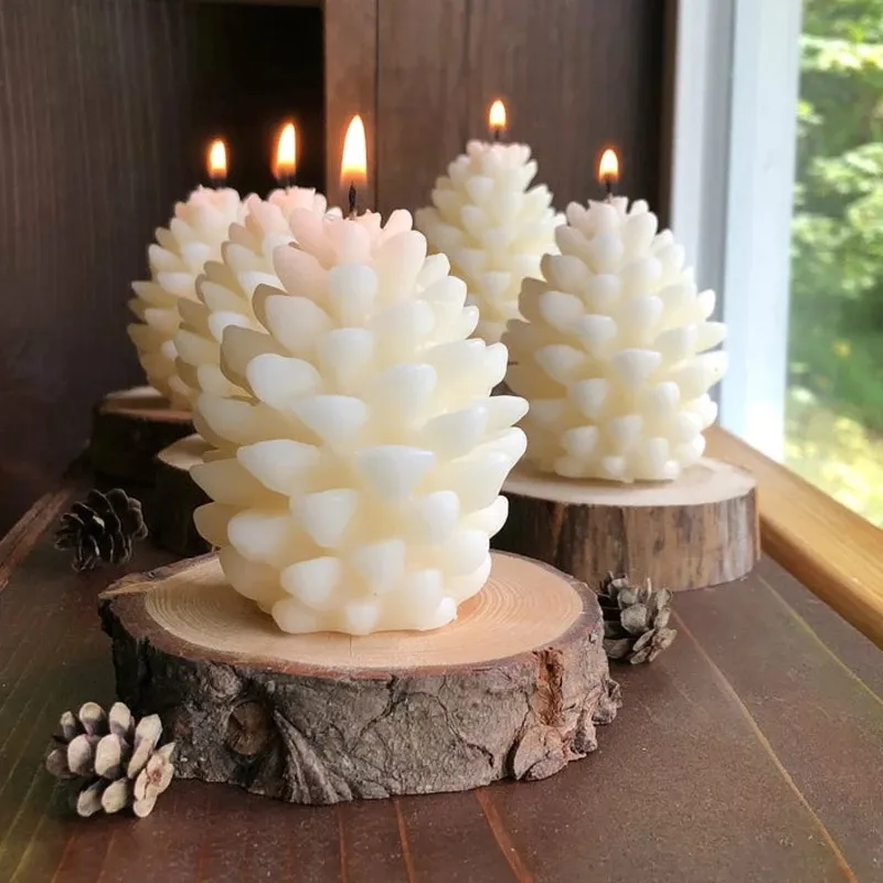 D004 3D Cetakan Lilin Silikon Kerucut Pinus Natal DIY Buatan Tangan Lilin Beeswax Pinecone Lilin Membuat Cetakan