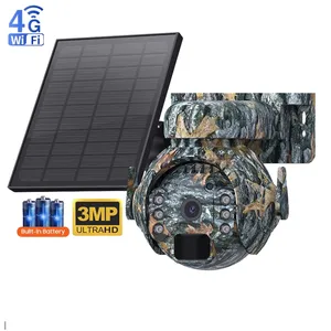 Camuflagem 3MP Wifi 4G Cartão Sim Alimentado Vigilância CCTV PTZ exterior Trail Hunting Rede Solar CCTV Camera