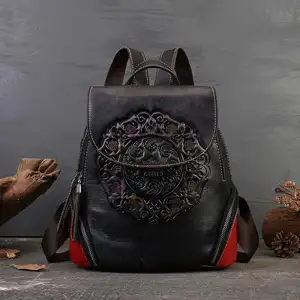 Supplier New Coming Men and Women Zipper Laptop Backpack Genuine Leather Mini Backpack Girls School Sport Black Bag for Students