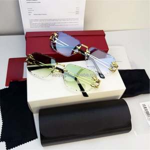 Gafas de Sol de Diseñador Sin Montura con Logotipo, con Estuche, Unisex, Corte de Diamante, UV400, Gafas de Sol de Lujo - Product Image 1