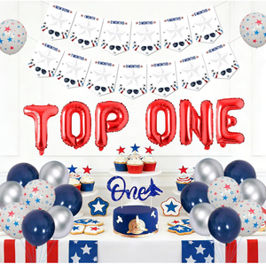 <span class=keywords><strong>Kit</strong></span> de Décoration pour Fête d'<span class=keywords><strong>Anniversaire</strong></span> <span class=keywords><strong>1</strong></span> <span class=keywords><strong>an</strong></span> Garçon Thème Jet Fighter : Bannières, Ballons en Aluminium, Accessoires de Photo pour Bébé, Guirlande et Décorations de Gâteau - Product Image 3