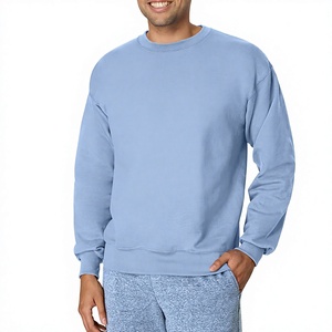 Sweat-shirt à col rond bleu clair pour homme, coupe classique, lourd, à manches longues, pull-over, doublure en molleton de coton doux, chaud et décontracté - Product Image 1