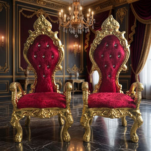 Fauteuil individuel moderne YIMI de luxe rouge et blanc, dossier haut, pour mariage, banquet, chaise trône royale, en bois et tissu, usage intérieur - Product Image 3