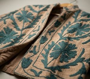 Hand Embroidered Cotton <b>Quilted</b> Women's Mandarin Collar Full Sleeve Floral <b>Pattern</b> Short <b>Jacket</b> Winter Autumn Wear - Product Image 4