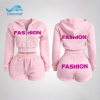 Ensemble deux pièces en polaire personnalisé pour femme : sweat à capuche court zippé et short à cordon de serrage, coupe ajustée, tenue de détente, survêtement, vêtement de nuit