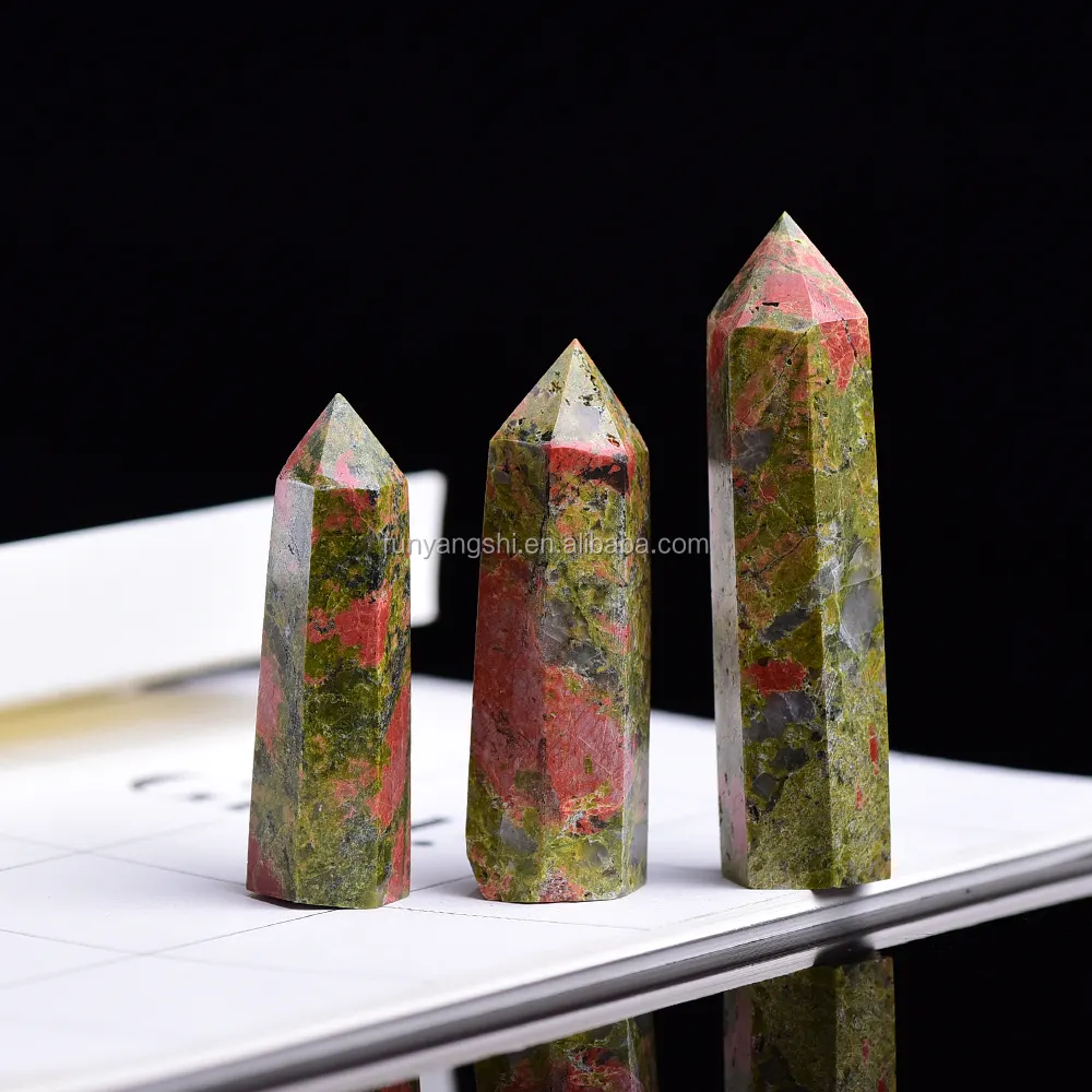 Groothandel Folk Ambachten Healing Crystal Obelisk Reiki Edelsteen Wands Unakite Fengshui Punt