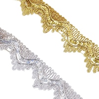 Paillettes holographiques métalliques dorées et argentées de luxe, broderie de 3,5 cm, dentelle en polyester pour chaussures et vêtements